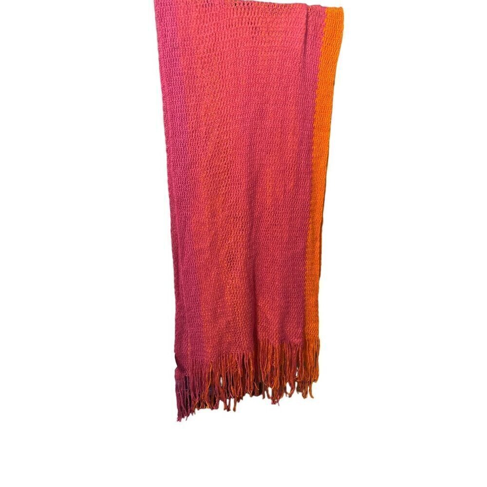 Women's Scarf Shawl Wrap Knit Bright Orange Pink Fringe J.C. Penny Long VGC